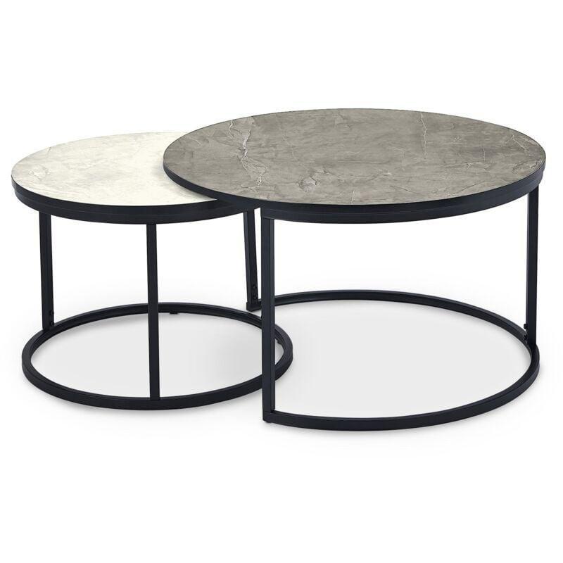 Mermer Desenli Zigon Sehpa Siyah Beyaz 80 cm - 107703