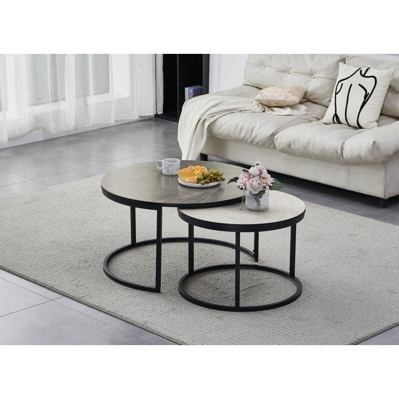 Mermer Desenli Zigon Sehpa Siyah Beyaz 80 cm - 107703