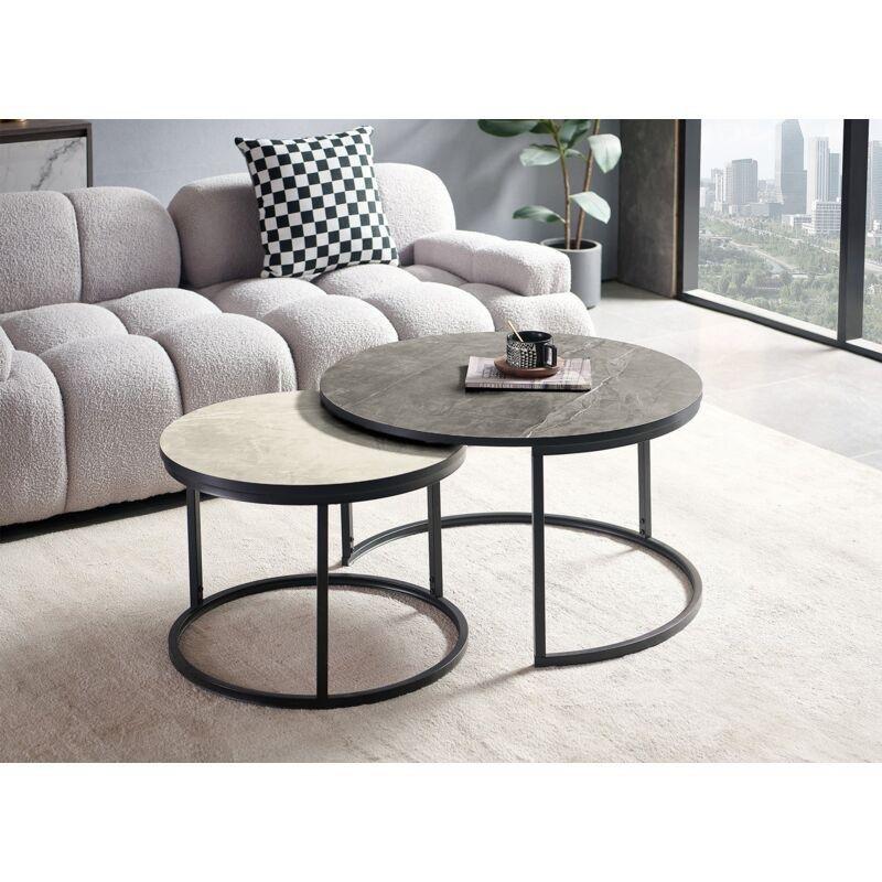 Mermer Desenli Zigon Sehpa Siyah Beyaz 80 cm - 107703