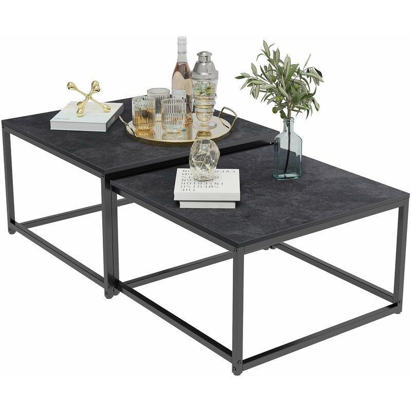 Mermer Desenli Zigon Sehpa Siyah Metal Ayaklı İkili Set 70x70 cm 60x60 cm - 107890