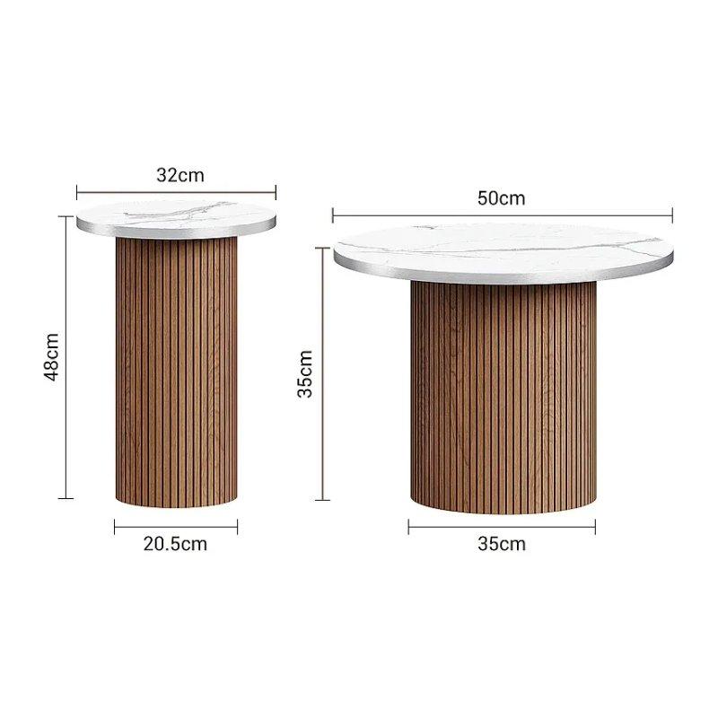 Mermer Kaplı Yuvarlak Orta Sehpa 50x35 cm İkili Set - 102276