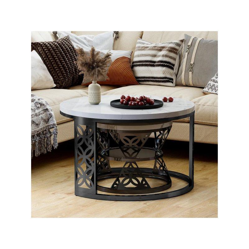 Mermer Placamalı Metal Ayaklı Zigon Orta Sehpa 70x70x45 cm + 45x45x37 cm - 102021