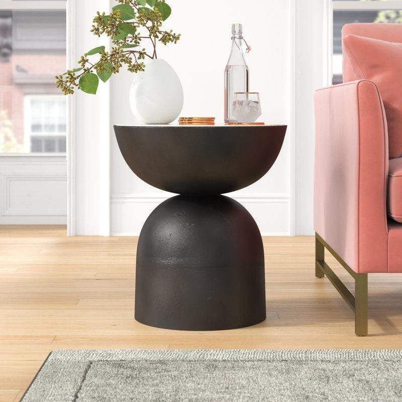 Mermer Tablalı Siyah Metal Mantar Zigon Sehpa 56x51x51 cm - 108433