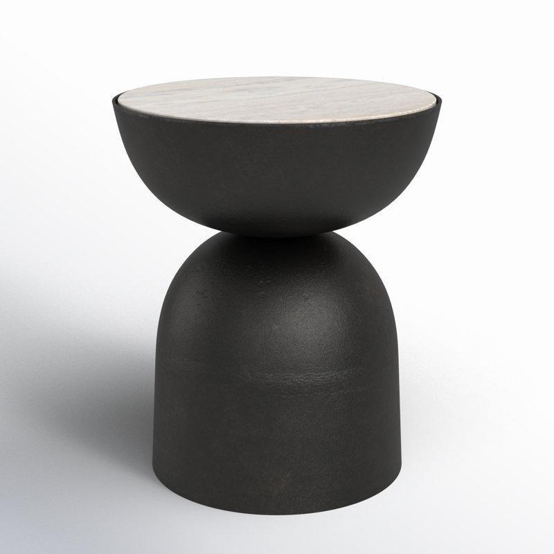 Mermer Tablalı Siyah Metal Mantar Zigon Sehpa 56x51x51 cm - 108433