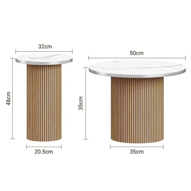 Mermer Üst Yuvarlak Orta Sehpa 50x35 cm Aluminum Çerçeveli İkili Set - 103033