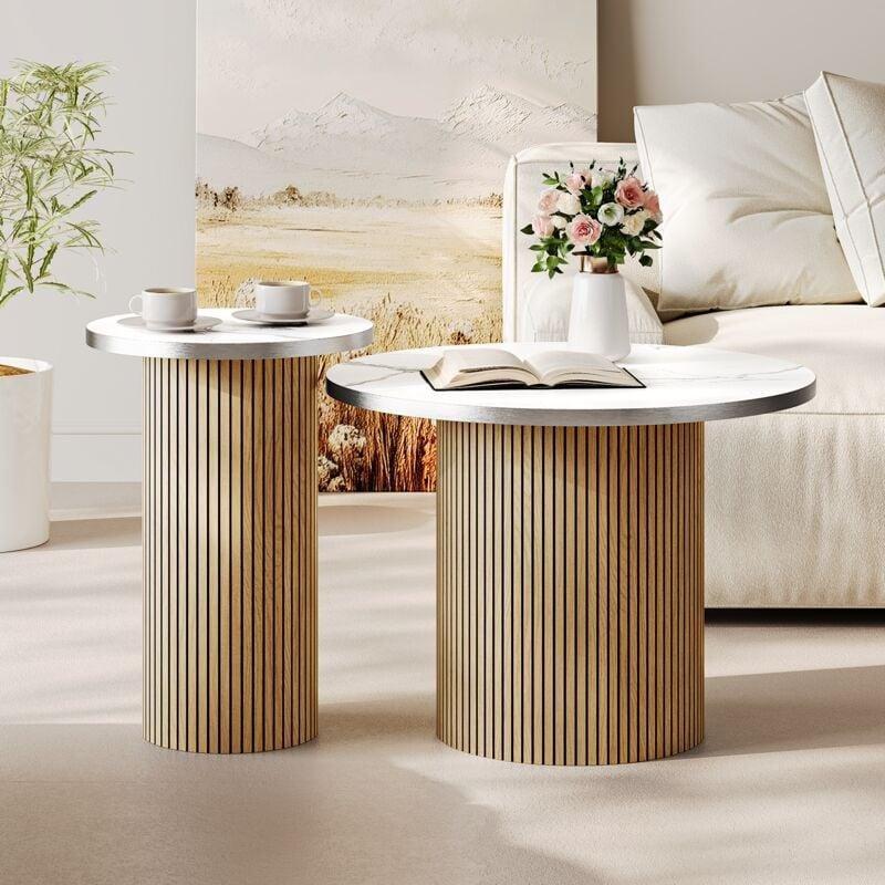 Mermer Üst Yuvarlak Orta Sehpa 50x35 cm Aluminum Çerçeveli İkili Set - 103033