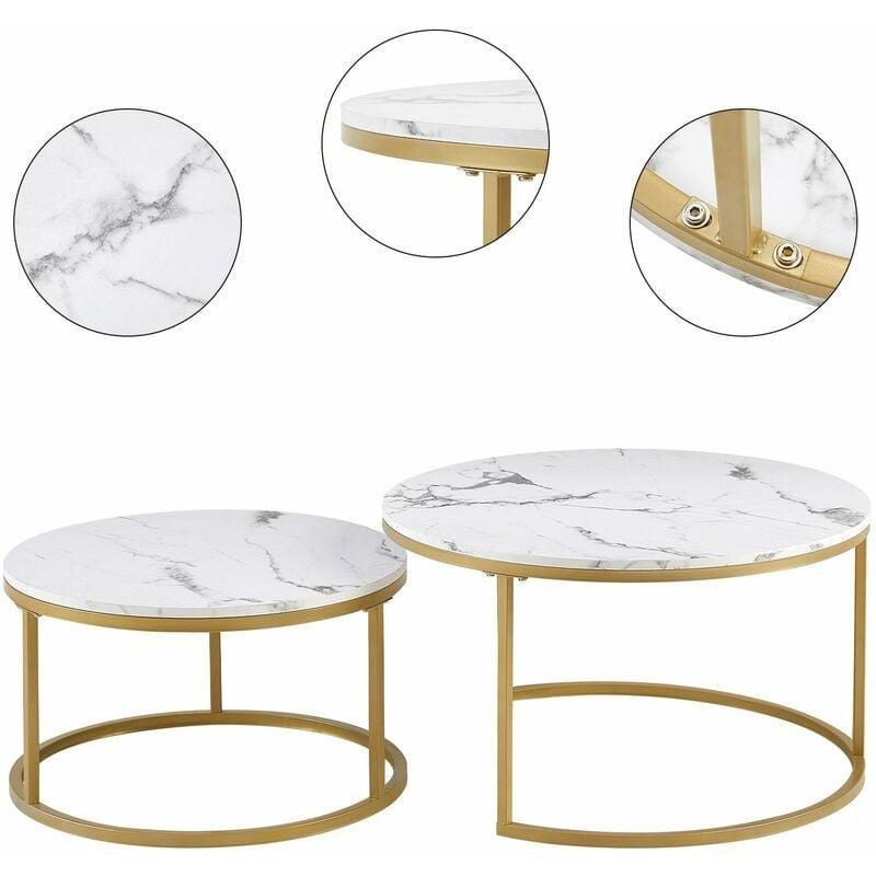 Mermer Üstü Gold Metal Ayaklı İkili Yuvarlak Orta Sehpa 80x45 cm - 103352