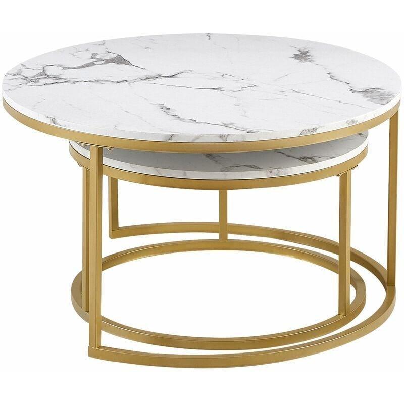 Mermer Üstü Gold Metal Ayaklı İkili Yuvarlak Orta Sehpa 80x45 cm - 103352