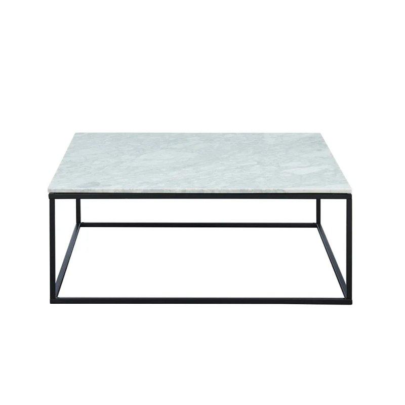 Mermer Üstü Metal Orta Sehpa 90x90 cm Beyaz Siyah - 102534