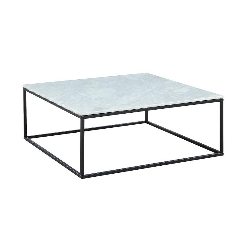 Mermer Üstü Metal Orta Sehpa 90x90 cm Beyaz Siyah - 102534