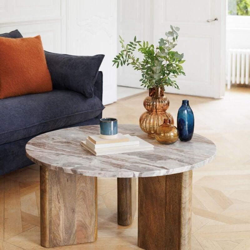 Mermer ve Mangir Ağacı Yuvarlak Orta Sehpa 92 cm - 102891