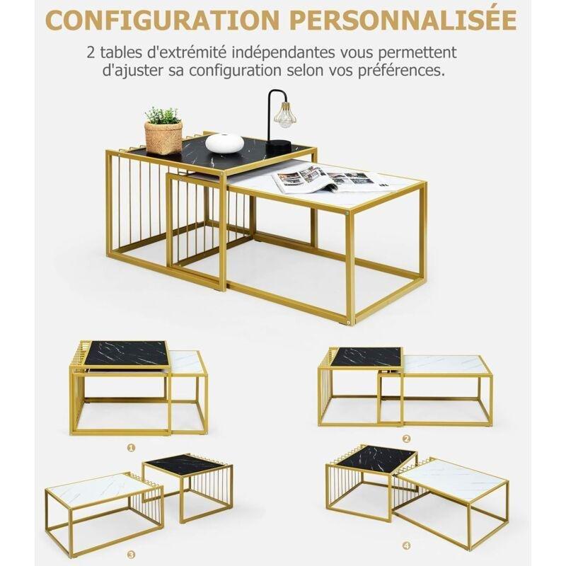 Mermerli Metal Ayaklı Iç İçe Geçen Orta Sehpa 60x80 cm - Beyaz - 103049