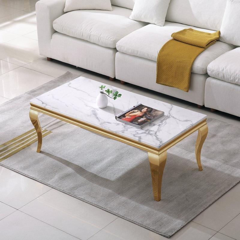 Mermersi Üstü Metal Ayaklı Dikdörtgen Orta Sehpa 119x58x45 Cm - 105010