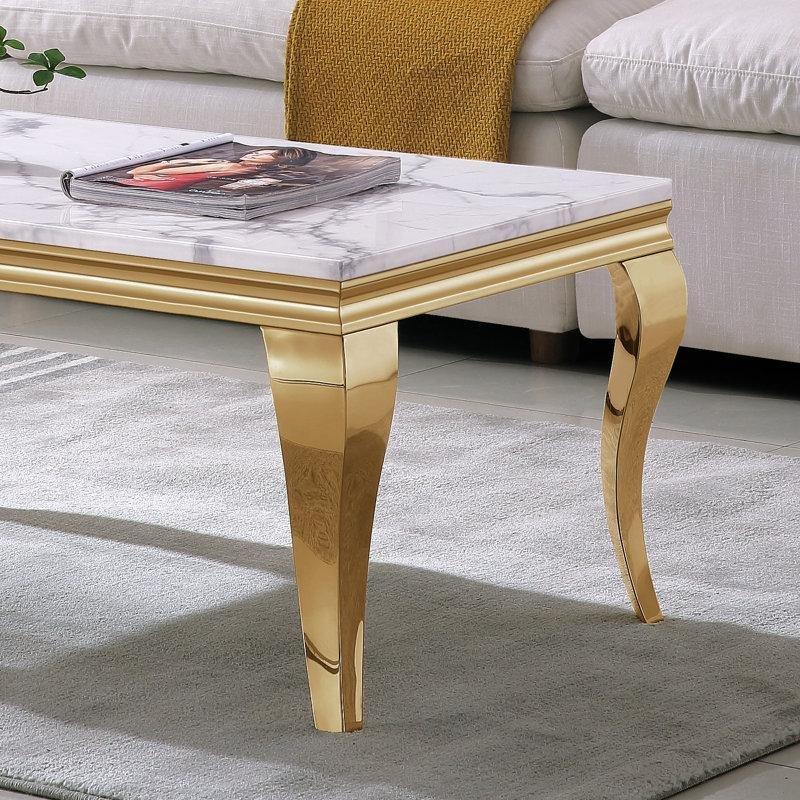 Mermersi Üstü Metal Ayaklı Dikdörtgen Orta Sehpa 119x58x45 Cm - 105010