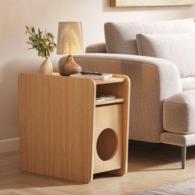 Meşe Ahşap Raflı Gazetelik Yan Sehpa-57x30x60 cm - 112944