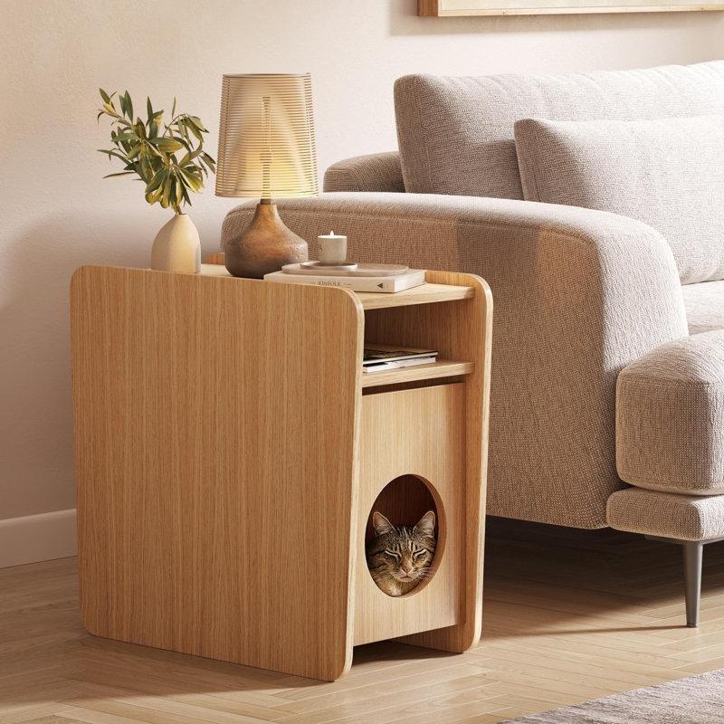 Meşe Ahşap Raflı Gazetelik Yan Sehpa-57x30x60 cm - 112944