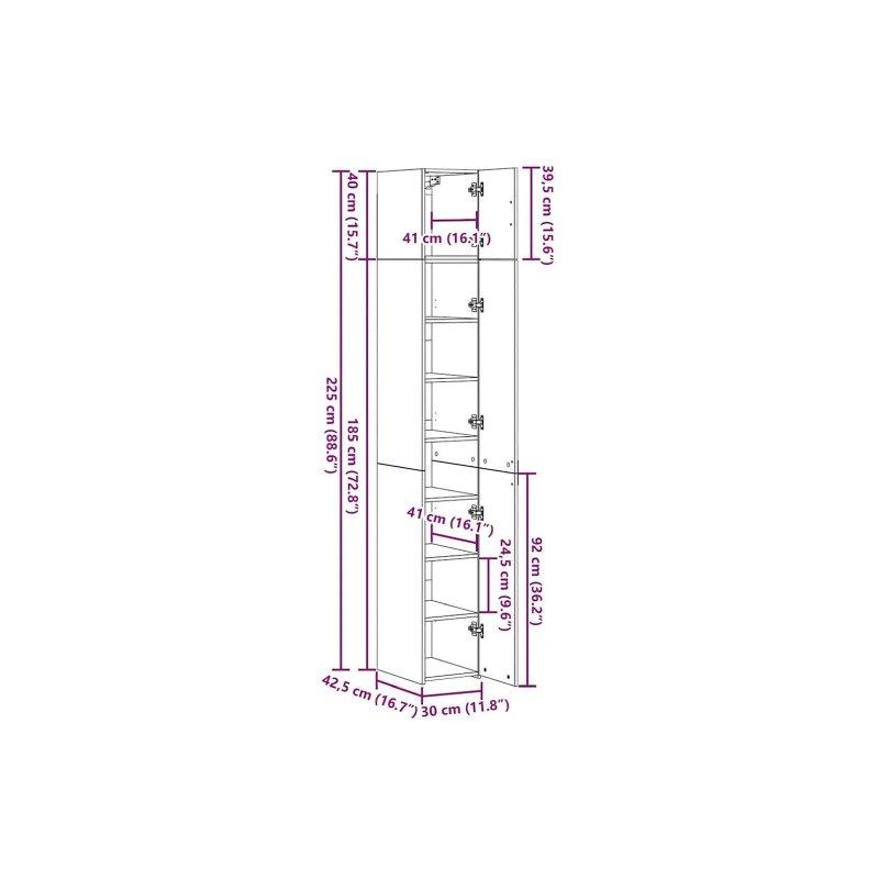 Meşe Desenli 3 Parçalı Çok Amaçlı Dolap 30 x 43 x 225 cm - 92407