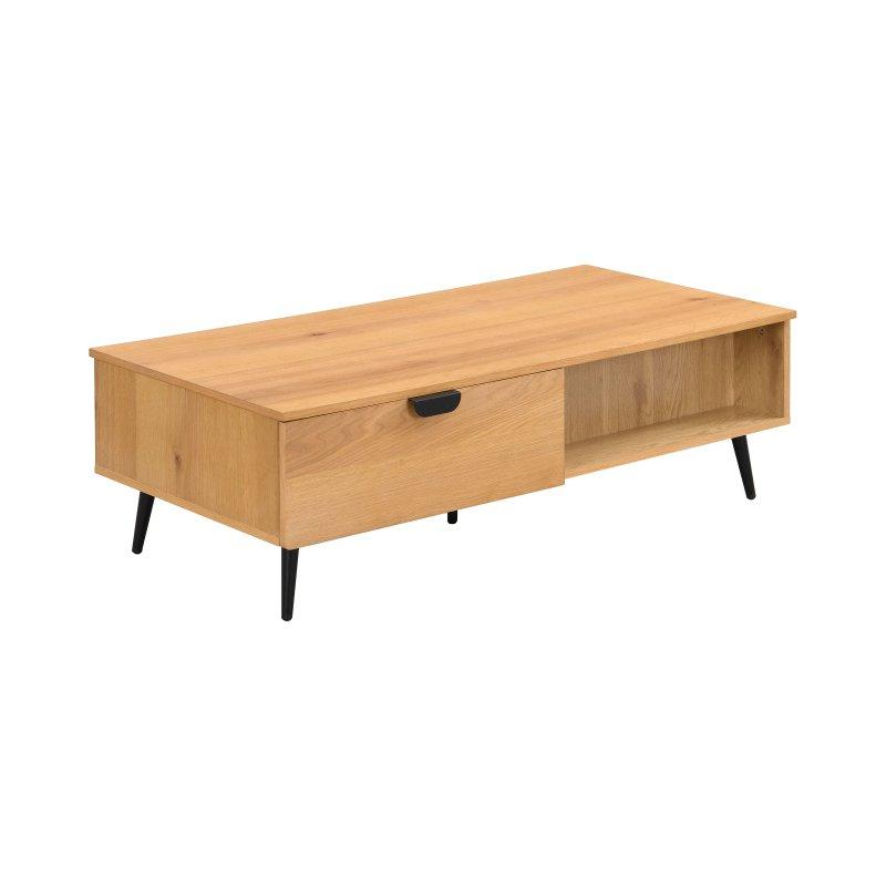 Meşe Kaplama 2 Çekmeceli 2 Raflı Orta Sehpa 120x60 cm Doğal ve Siyah - 102591