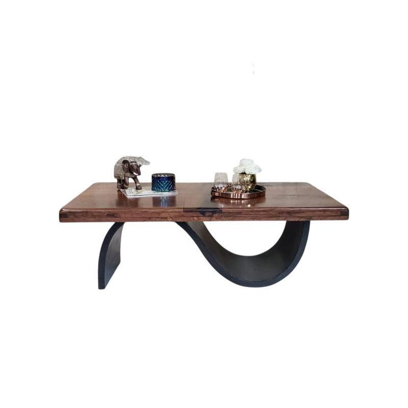 Meşe Masif Ahşap Dikdörtgen Ferforje Orta Sehpa 152x81x53 cm - 104254