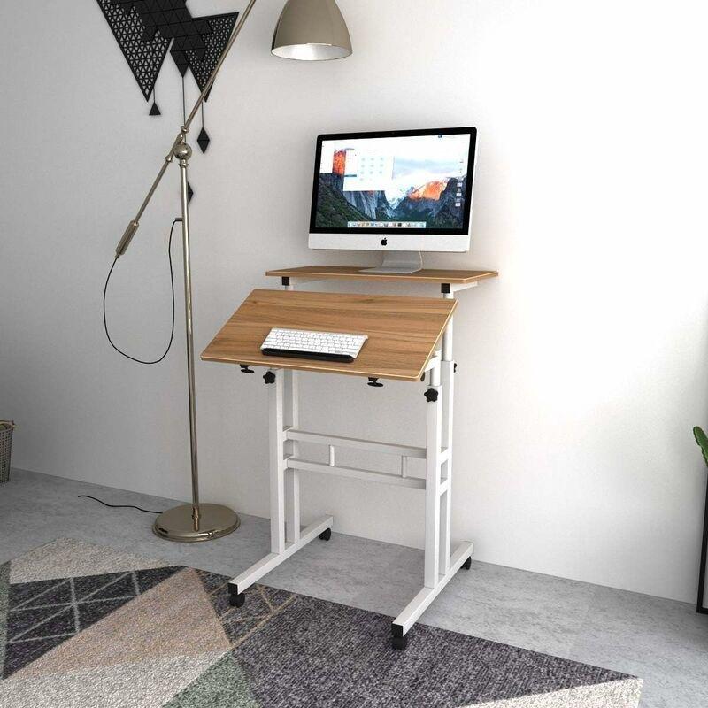 Meşe Metal Ayarlanabilir Tekerlekli Yan Sehpa-60x30x115 cm - 111501