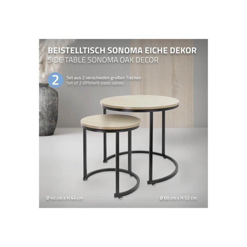 Meşe Zigon Sehpa İkili Set Yuvarlak Siyah Metal Ayaklı 60 cm - 106429