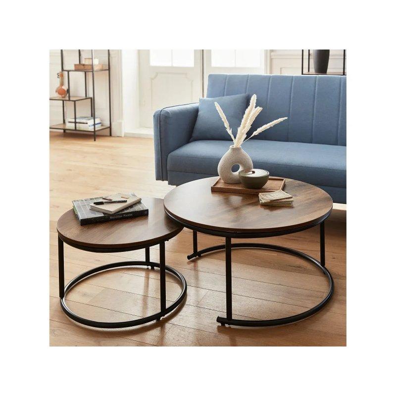 Metal Ayaklı Ahşap Yuvarlak İkili Orta Sehpa 77 ve 57 cm - 102375