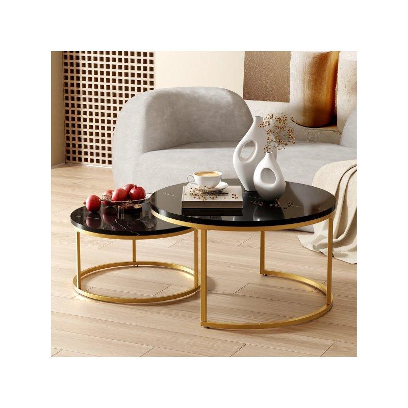 Metal Çerçeveli MDF Üstü İkili Yuvarlak Orta Sehpa 80x80 cm - 102081