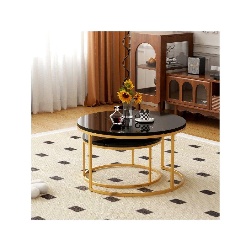 Metal Çerçeveli MDF Üstü İkili Yuvarlak Orta Sehpa 80x80 cm - 102081