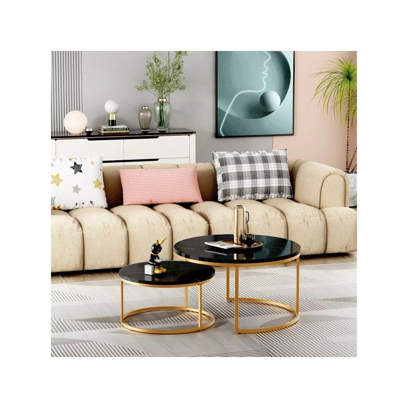 Metal Çerçeveli MDF Üstü İkili Yuvarlak Orta Sehpa 80x80 cm - 102081