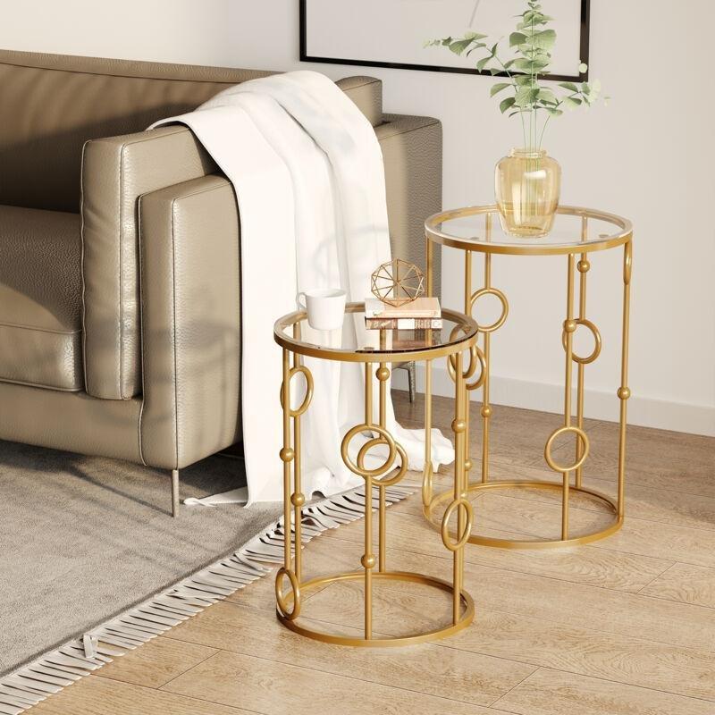 Metal Gold Yuvarlak Yuvarlak Orta Sehpa Seti 41 cm ve 36 cm - 103154