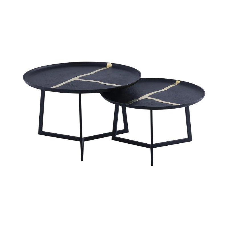 Metal İç İçe Orta Sehpa Siyah ve Gold 72x44x72 cm - 102552