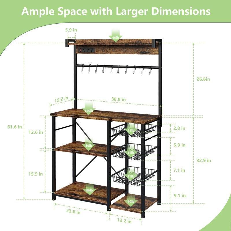 Metal Kahve Köşesi 157 cm x 99 cm x 39 cm, Güç Çıkışlı Mikrodalga Standı - 99979