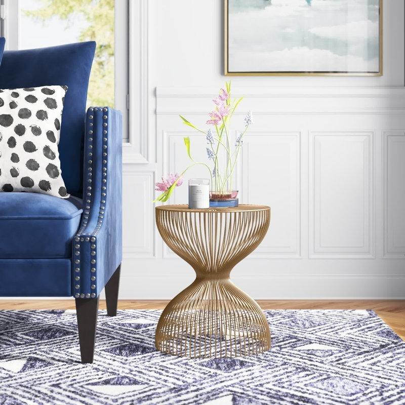 Metalik Demir Tel Örgülü Kum Saati Formlu Ferforje Yan Sehpa-45x36x36 cm - 112812