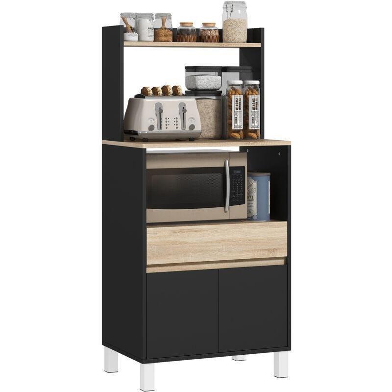 Mikrodalga Fırın Dolabı Endüstriyel Ahşap ve Siyah 60x40x131 cm - 100747