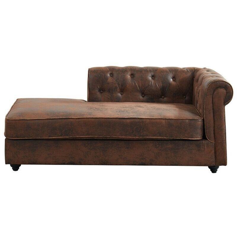Mikrofiber Eskitme Deri Efektli Sol Kollu Chesterfield Dinlenme Koltuğu 170x85x73 cm Kahverengi - 109172
