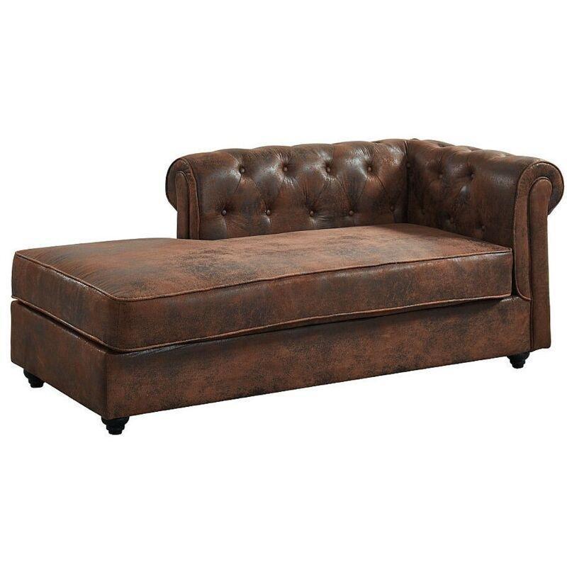Mikrofiber Eskitme Deri Efektli Sol Kollu Chesterfield Dinlenme Koltuğu 170x85x73 cm Kahverengi - 109172