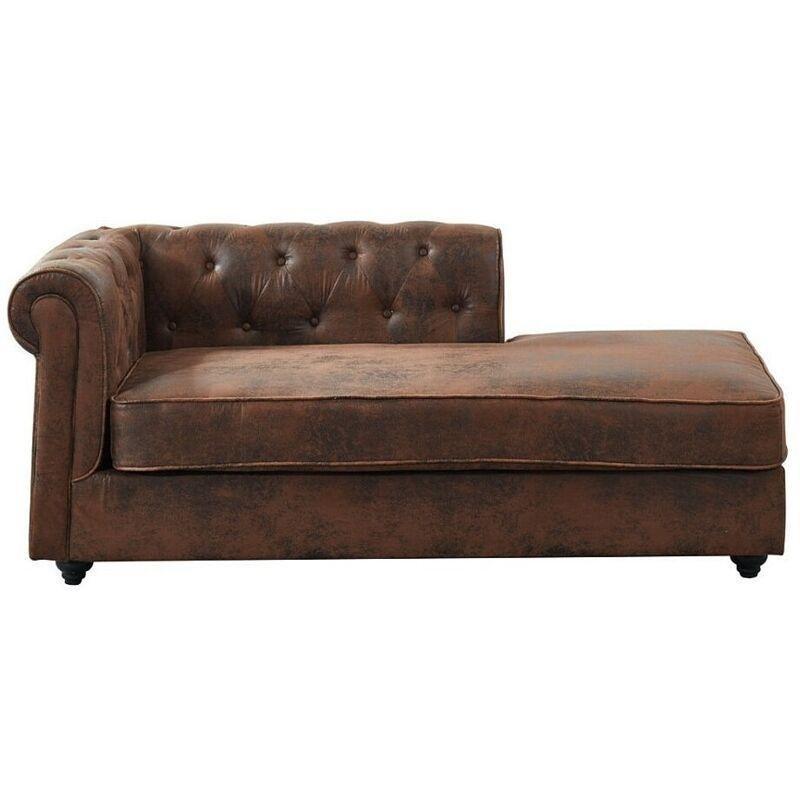 Mikrofiber Eskitme Deri Görünümlü Sağ Köşe Chesterfield Dinlenme Koltuğu 170x85x73 cm Kahverengi - 109214