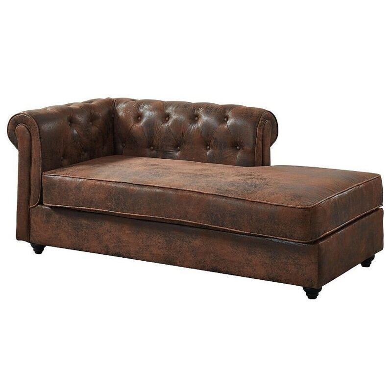 Mikrofiber Eskitme Deri Görünümlü Sağ Köşe Chesterfield Dinlenme Koltuğu 170x85x73 cm Kahverengi - 109214