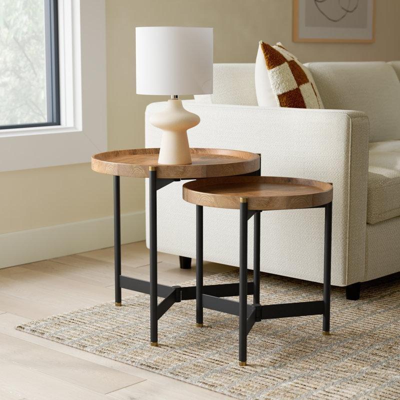 Milda Kahverengi Mango Ağacı Siyah Metal Klasik Zigon Sehpa 57 cm - 108328