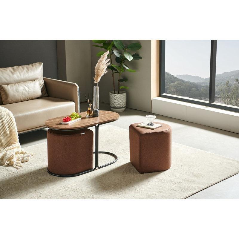 Mira Endüstriyel Ahşap Oval Puflu Orta Sehpa 78 cm x 39 cm - 104833