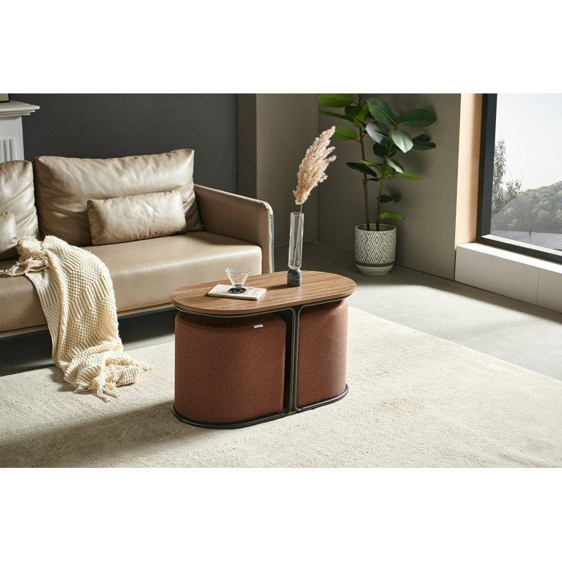 Mira Endüstriyel Ahşap Oval Puflu Orta Sehpa 78 cm x 39 cm - 104833