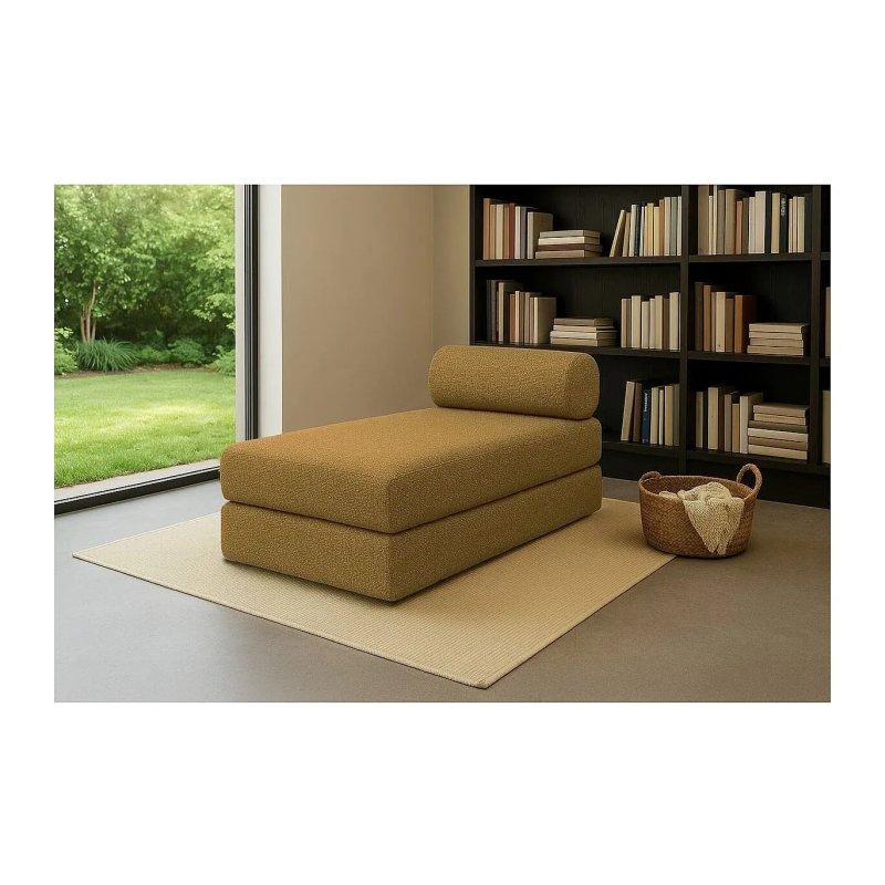 Modüler Açılır Dinlenme Koltuğu Tweed Kumaş Sarı-190x71x95 cm - 109814