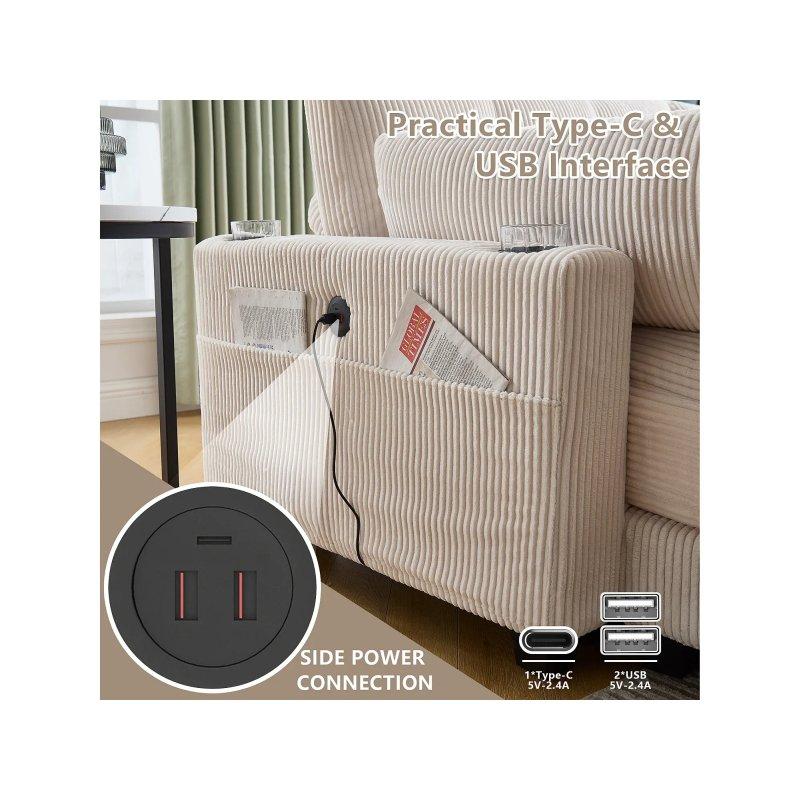 Modüler Kadife Dinlenme Koltuğu Bej USB ve Bardaklıklı-112x140x81 cm - 109889