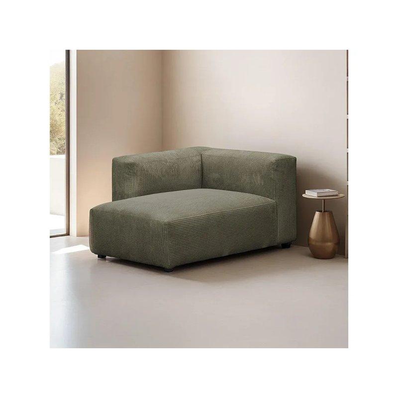 Modüler Sol Köşe Dinlenme Koltuğu Kadife Fitilli Haki Yeşil-100x131x68 cm - 110048