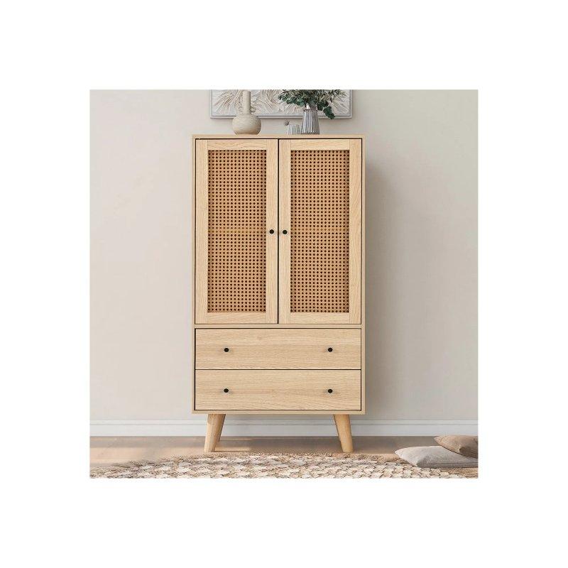 Naturel Ahşap Rattan Kapaklı Çok Amaçlı Dolap 60x40x120 cm - 92743
