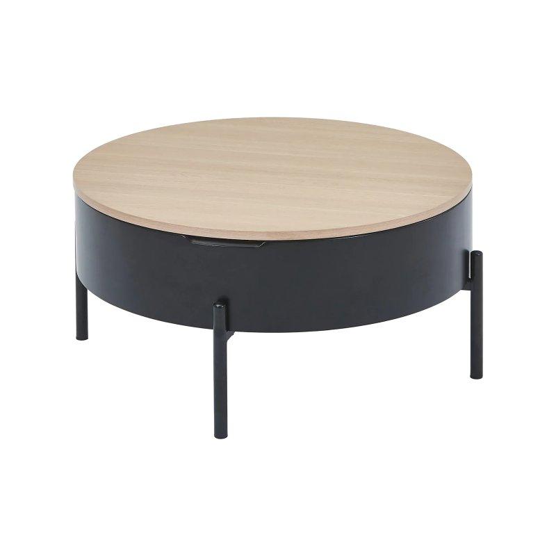 Nimora Yuvarlak Orta Sehpa MDF ve Metal 80x80 cm Siyah Doğal - 102069