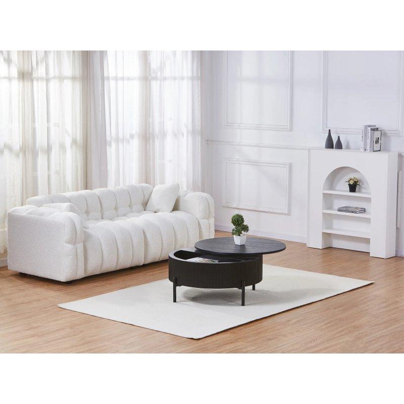 Norvane Siyah Frene Kaplama Yuvarlak Orta Sehpa 80x80 cm Döner Tablalı - 102144