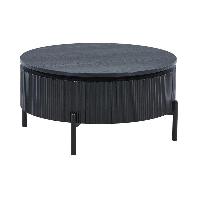 Norvane Siyah Frene Kaplama Yuvarlak Orta Sehpa 80x80 cm Döner Tablalı - 102144