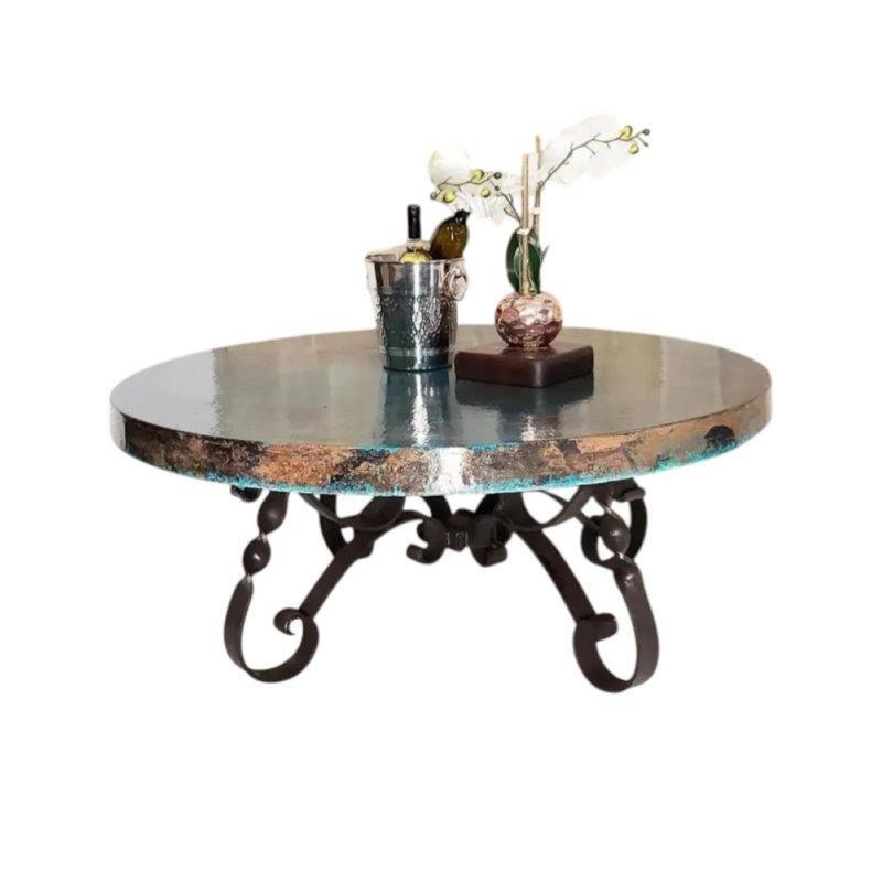 Oksitlenmiş Bakır El Çekiçli Ferforje Orta Sehpa 122 cm Çap - 104257