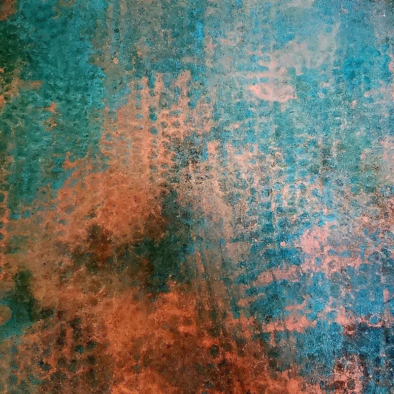 Oksitlenmiş Bakır Ferforje Orta Sehpa, 122 cm Kare - 104263